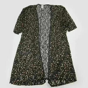 Medium Duster Kimono Top Short Sleeve Black & Pink Floral Lace DEB NEW WITH TAGS